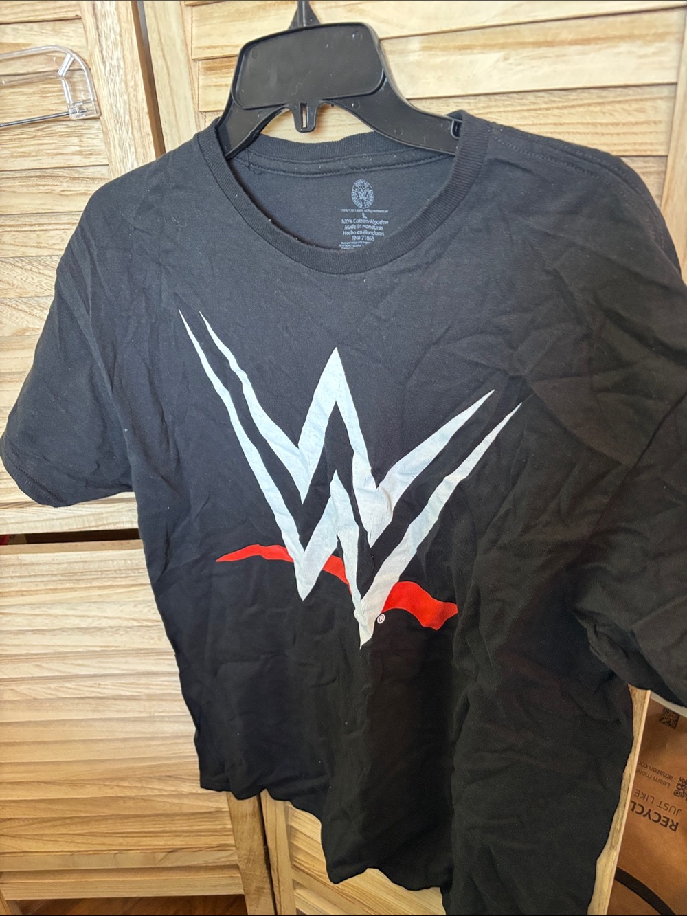 WWE Black Short Sleeve Tee with White and Red Logo Large
